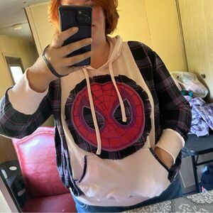 Pink Spider-Man Hoodie with Purple and Black Flannel Sleeves – Handmade!